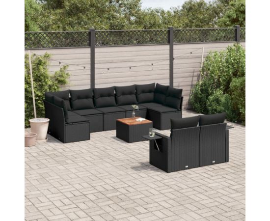 vidaXL 10-częściowy zestaw wypoczynkowy do ogrodu, poduszki czarny rattan PE Dārza mēbeļu komplekti