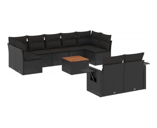 vidaXL 10-częściowy zestaw wypoczynkowy do ogrodu, poduszki czarny rattan PE Dārza mēbeļu komplekti