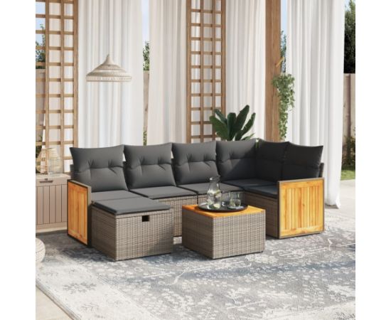 vidaXL 7-częsciowy zestaw wypoczynkowy do ogrodu, z poduszkami, szary Dārza mēbeļu komplekti