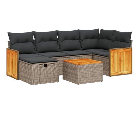 vidaXL 7-częsciowy zestaw wypoczynkowy do ogrodu, z poduszkami, szary Dārza mēbeļu komplekti