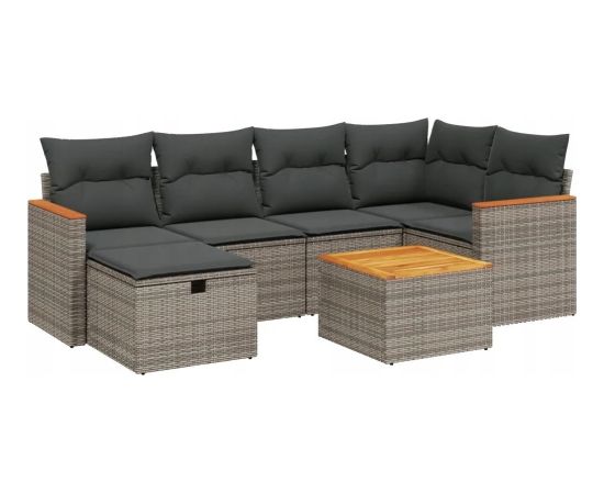 vidaXL 7-częsciowy zestaw wypoczynkowy do ogrodu, z poduszkami, szary Dārza mēbeļu komplekti