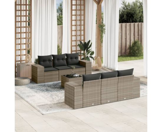 vidaXL 7-częsciowy zestaw wypoczynkowy do ogrodu, z poduszkami, szary Dārza mēbeļu komplekti