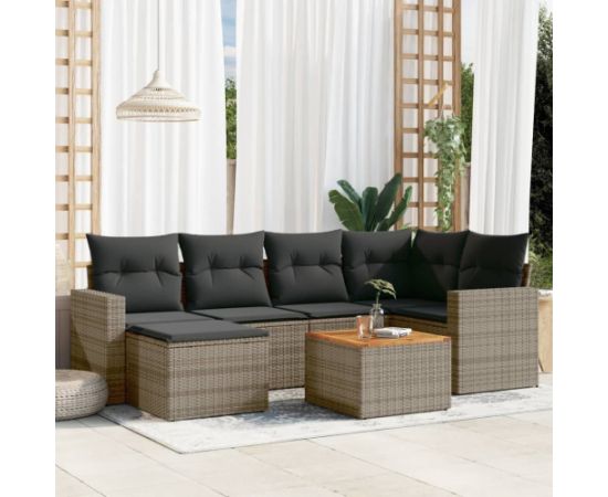 vidaXL 7-częsciowy zestaw wypoczynkowy do ogrodu, z poduszkami, szary Dārza mēbeļu komplekti