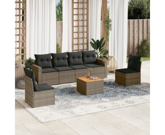 vidaXL 7-częsciowy zestaw wypoczynkowy do ogrodu, z poduszkami, szary Dārza mēbeļu komplekti