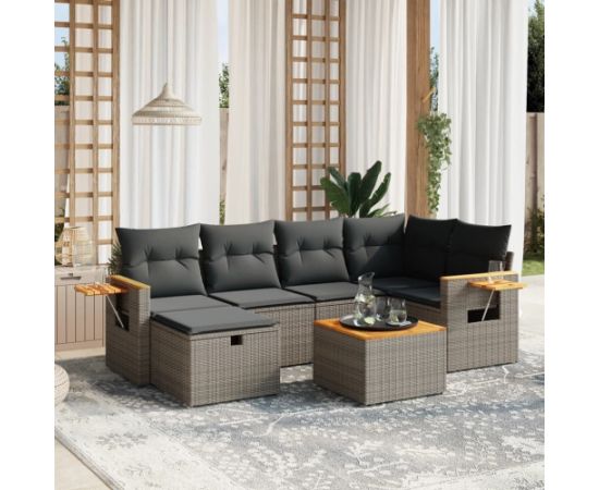 vidaXL 7-częsciowy zestaw wypoczynkowy do ogrodu, z poduszkami, szary Dārza mēbeļu komplekti