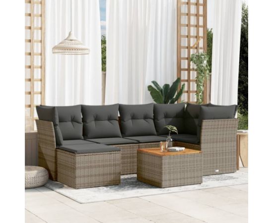 vidaXL 7-częsciowy zestaw wypoczynkowy do ogrodu, z poduszkami, szary Dārza mēbeļu komplekti