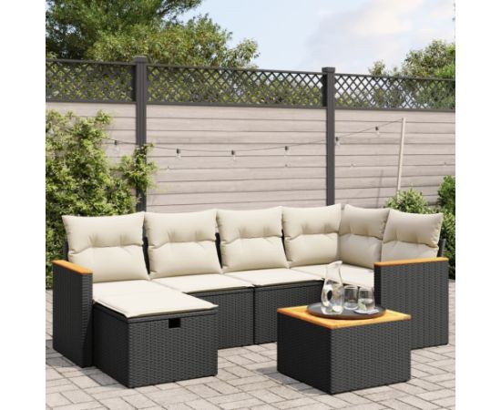 vidaXL 7-częsciowy zestaw wypoczynkowy do ogrodu, z poduszkami, czarny Dārza mēbeļu komplekti