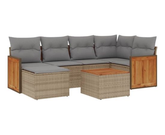 vidaXL 7-częsciowy zestaw wypoczynkowy do ogrodu, z poduszkami, beżowy Dārza mēbeļu komplekti