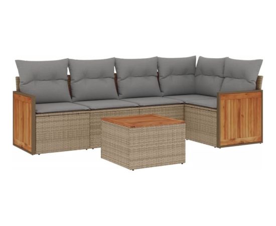 vidaXL 6-częsciowy zestaw mebli ogrodowych z poduszkami, beżowy, polirattan Dārza mēbeļu komplekti