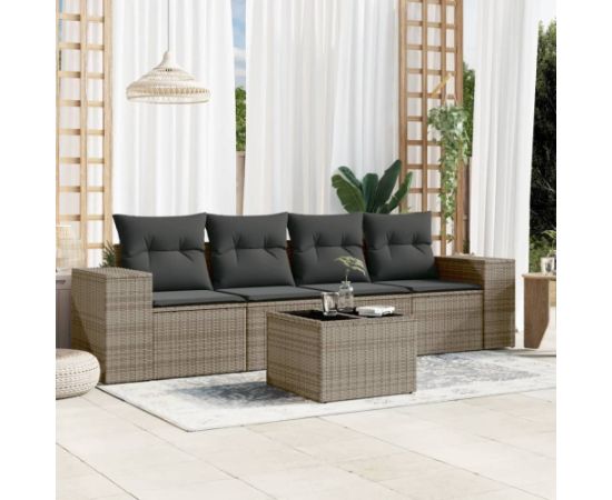 vidaXL 5-częsciowy zestaw wypoczynkowy do ogrodu, poduszki, szary rattan PE Dārza mēbeļu komplekti