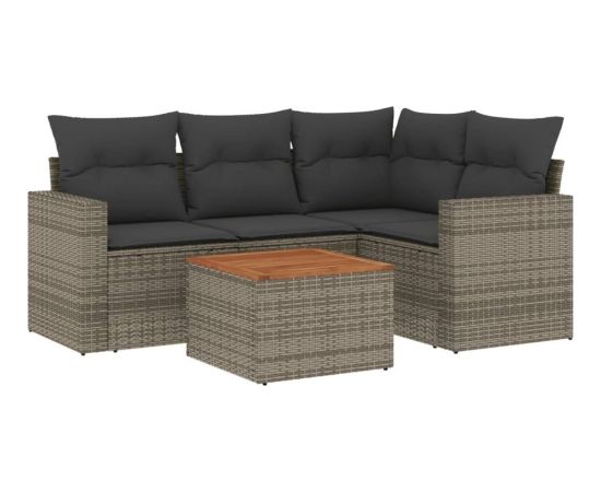 vidaXL 5-częsciowy zestaw wypoczynkowy do ogrodu, poduszki, szary rattan PE Dārza mēbeļu komplekti