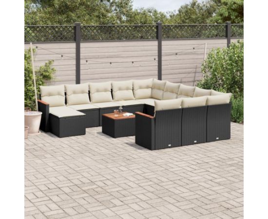 vidaXL 13-częsciowy zestaw mebli do ogrodu, poduszki, czarny, rattan PE Dārza mēbeļu komplekti