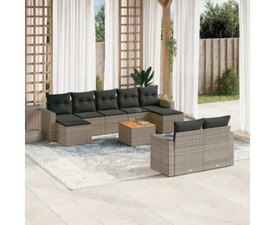 vidaXL 10-częsciowy zestaw wypoczynkowy do ogrodu, z poduszkami, szary Dārza mēbeļu komplekti