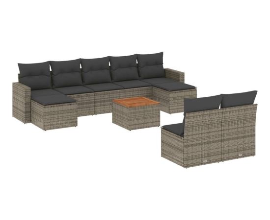 vidaXL 10-częsciowy zestaw wypoczynkowy do ogrodu, z poduszkami, szary Dārza mēbeļu komplekti