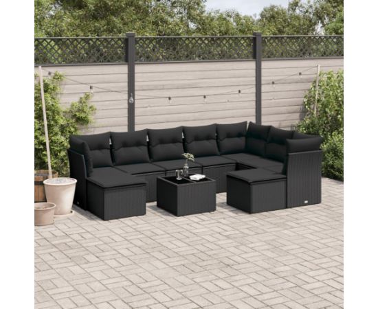 vidaXL 10-częsciowy zestaw wypoczynkowy do ogrodu, poduszki czarny rattan PE Dārza mēbeļu komplekti