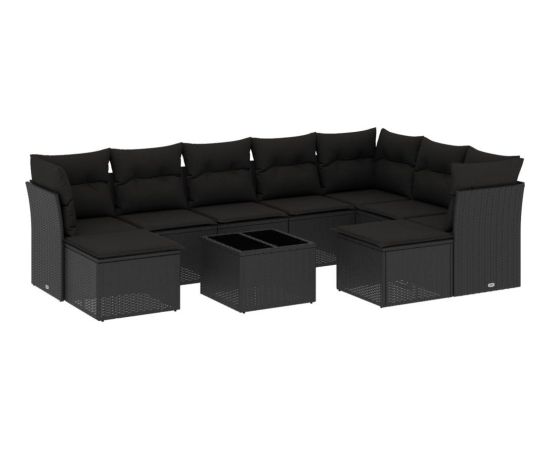 vidaXL 10-częsciowy zestaw wypoczynkowy do ogrodu, poduszki czarny rattan PE Dārza mēbeļu komplekti