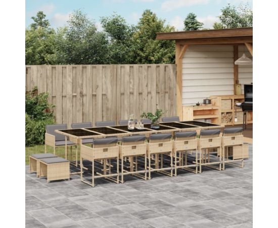 vidaXL 17-częsciowy zestaw mebli ogrodowych z poduszkami, mieszany beż Dārza mēbeļu komplekti