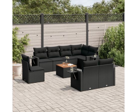 vidaXL 9-częsciowy zestaw wypoczynkowy do ogrodu, z poduszkami, czarny Dārza mēbeļu komplekti
