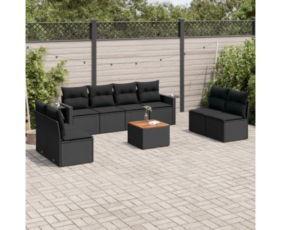 vidaXL 9-częsciowy zestaw wypoczynkowy do ogrodu, z poduszkami, czarny Dārza mēbeļu komplekti