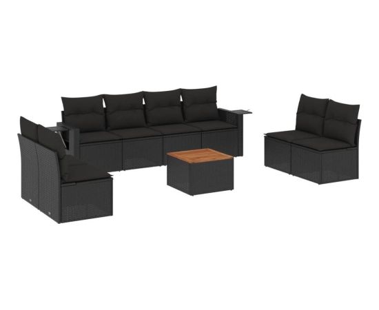 vidaXL 9-częsciowy zestaw wypoczynkowy do ogrodu, z poduszkami, czarny Dārza mēbeļu komplekti