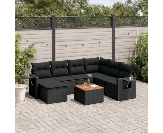 vidaXL 8-częsciowy zestaw wypoczynkowy do ogrodu, z poduszkami, czarny Dārza mēbeļu komplekti