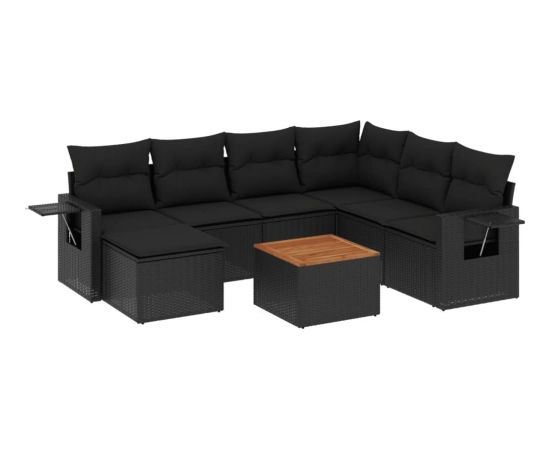 vidaXL 8-częsciowy zestaw wypoczynkowy do ogrodu, z poduszkami, czarny Dārza mēbeļu komplekti