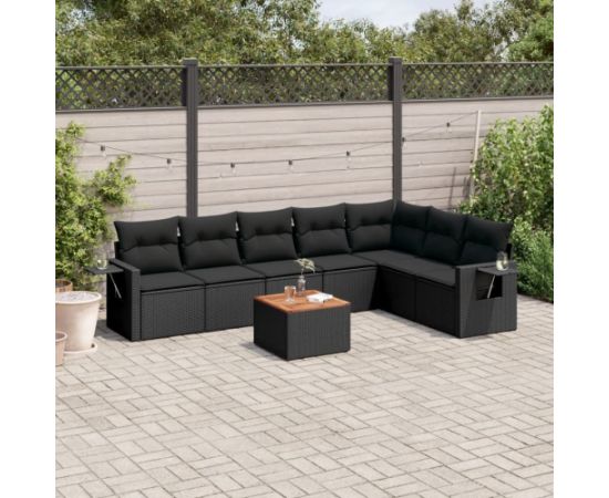 vidaXL 8-częsciowy zestaw wypoczynkowy do ogrodu, z poduszkami, czarny Dārza mēbeļu komplekti