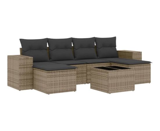 vidaXL 7-częsciowy zestaw wypoczynkowy do ogrodu, z poduszkami, szary Dārza mēbeļu komplekti