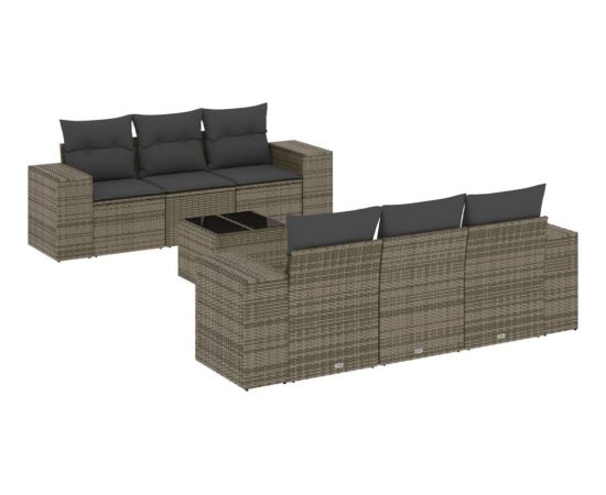 vidaXL 7-częsciowy zestaw wypoczynkowy do ogrodu, z poduszkami, szary Dārza mēbeļu komplekti