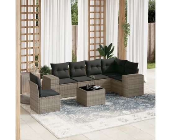 vidaXL 7-częsciowy zestaw wypoczynkowy do ogrodu, z poduszkami, szary Dārza mēbeļu komplekti