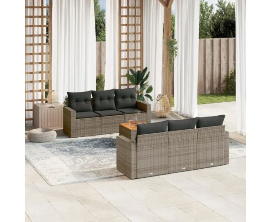 vidaXL 7-częsciowy zestaw wypoczynkowy do ogrodu, z poduszkami, szary Dārza mēbeļu komplekti