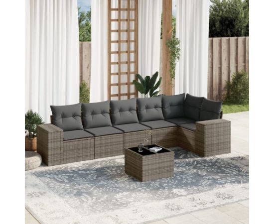 vidaXL 7-częsciowy zestaw wypoczynkowy do ogrodu, z poduszkami, szary Dārza mēbeļu komplekti