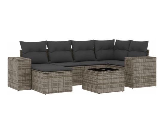 vidaXL 7-częsciowy zestaw wypoczynkowy do ogrodu, z poduszkami, szary Dārza mēbeļu komplekti