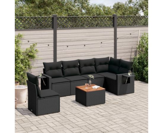 vidaXL 7-częsciowy zestaw wypoczynkowy do ogrodu, z poduszkami, czarny Dārza mēbeļu komplekti
