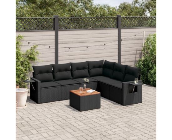 vidaXL 7-częsciowy zestaw wypoczynkowy do ogrodu, z poduszkami, czarny Dārza mēbeļu komplekti