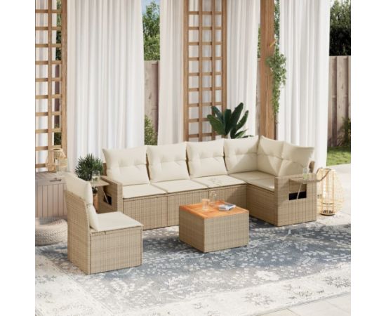 vidaXL 7-częsciowy zestaw wypoczynkowy do ogrodu, z poduszkami, beżowy Dārza mēbeļu komplekti