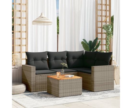 vidaXL 5-częsciowy zestaw wypoczynkowy do ogrodu, poduszki, szary rattan PE Dārza mēbeļu komplekti