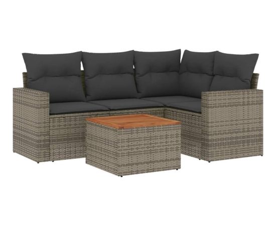 vidaXL 5-częsciowy zestaw wypoczynkowy do ogrodu, poduszki, szary rattan PE Dārza mēbeļu komplekti