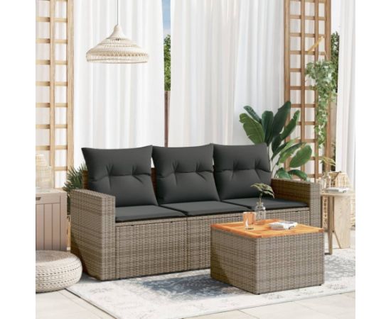 vidaXL 4-częsciowy zestaw wypoczynkowy do ogrodu, poduszki, szary, rattan PE Dārza mēbeļu komplekti