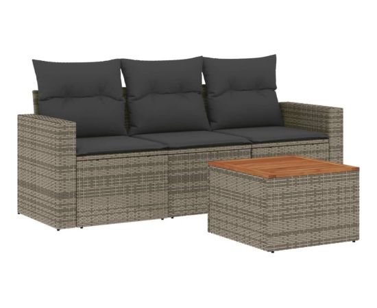 vidaXL 4-częsciowy zestaw wypoczynkowy do ogrodu, poduszki, szary, rattan PE Dārza mēbeļu komplekti