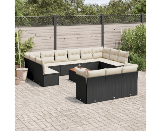 vidaXL 14-częsciowy zestaw wypoczynkowy do ogrodu, poduszki czarny rattan PE Dārza mēbeļu komplekti