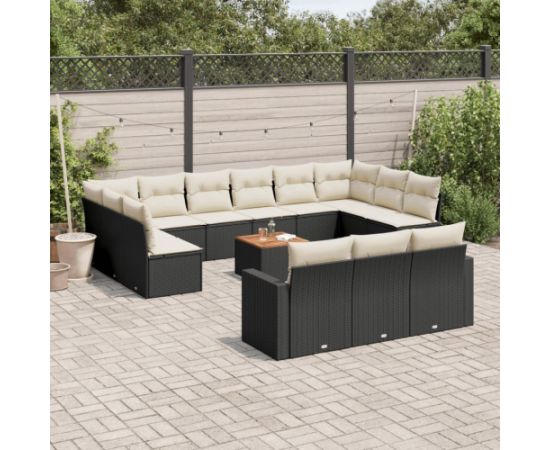 vidaXL 14-częsciowy zestaw wypoczynkowy do ogrodu, poduszki czarny rattan PE Dārza mēbeļu komplekti