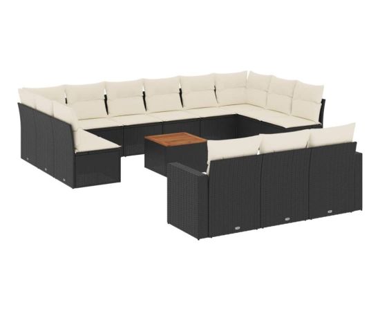 vidaXL 14-częsciowy zestaw wypoczynkowy do ogrodu, poduszki czarny rattan PE Dārza mēbeļu komplekti