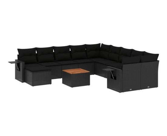 vidaXL 14-częsciowy zestaw wypoczynkowy do ogrodu, poduszki czarny rattan PE Dārza mēbeļu komplekti