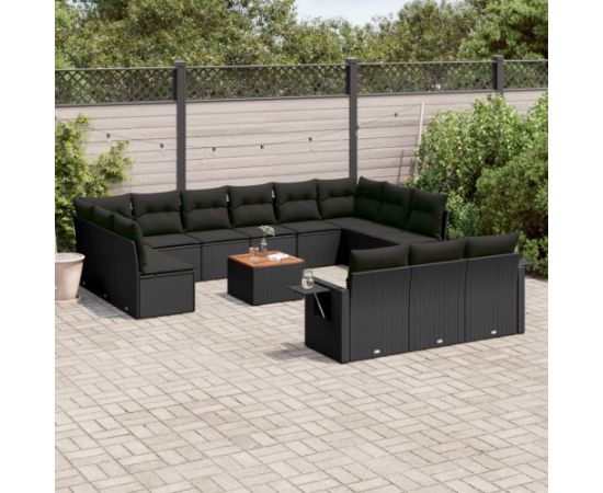 vidaXL 14-częsciowy zestaw wypoczynkowy do ogrodu, poduszki czarny rattan PE Dārza mēbeļu komplekti