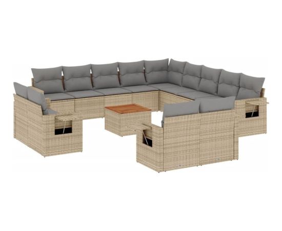 vidaXL 14-częsciowy zestaw mebli ogrodowych z poduszkami, mieszany beż Dārza mēbeļu komplekti