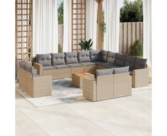 vidaXL 14-częsciowy zestaw mebli ogrodowych z poduszkami, mieszany beż Dārza mēbeļu komplekti