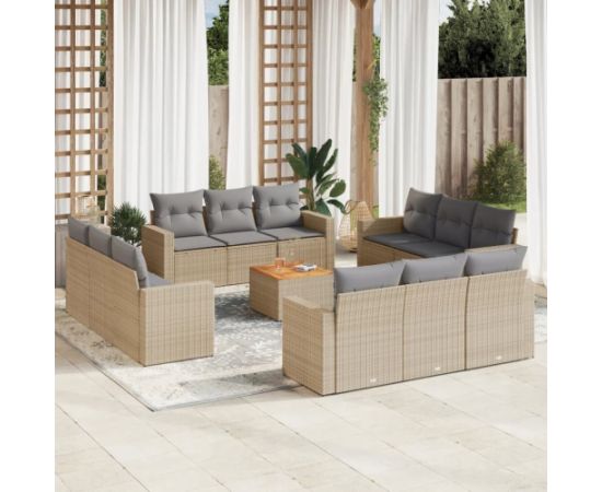 vidaXL 13-częsciowy zestaw mebli ogrodowych z poduszkami, mieszany beż Dārza mēbeļu komplekti