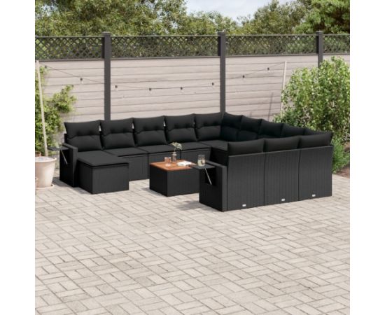 vidaXL 13-częsciowy zestaw mebli do ogrodu, poduszki, czarny, rattan PE Dārza mēbeļu komplekti