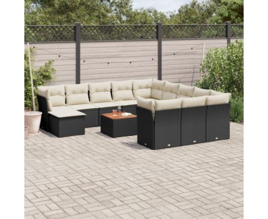 vidaXL 13-częsciowy zestaw mebli do ogrodu, poduszki, czarny, rattan PE Dārza mēbeļu komplekti